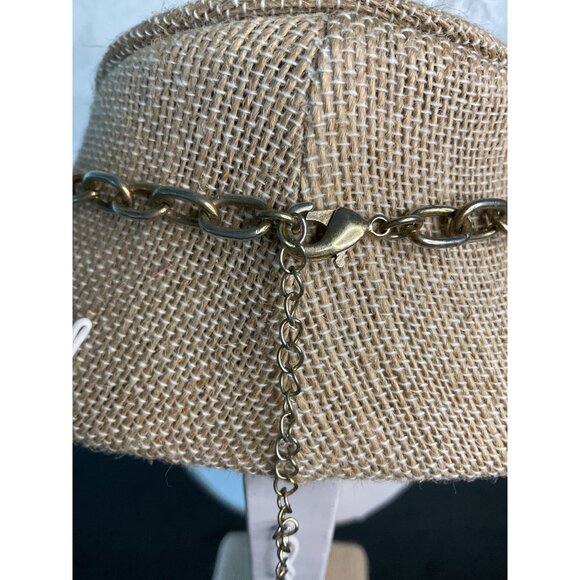 Gold Tone Multi Strand Round White Acrylic Dangling Statement Necklace - Picture 4 of 5